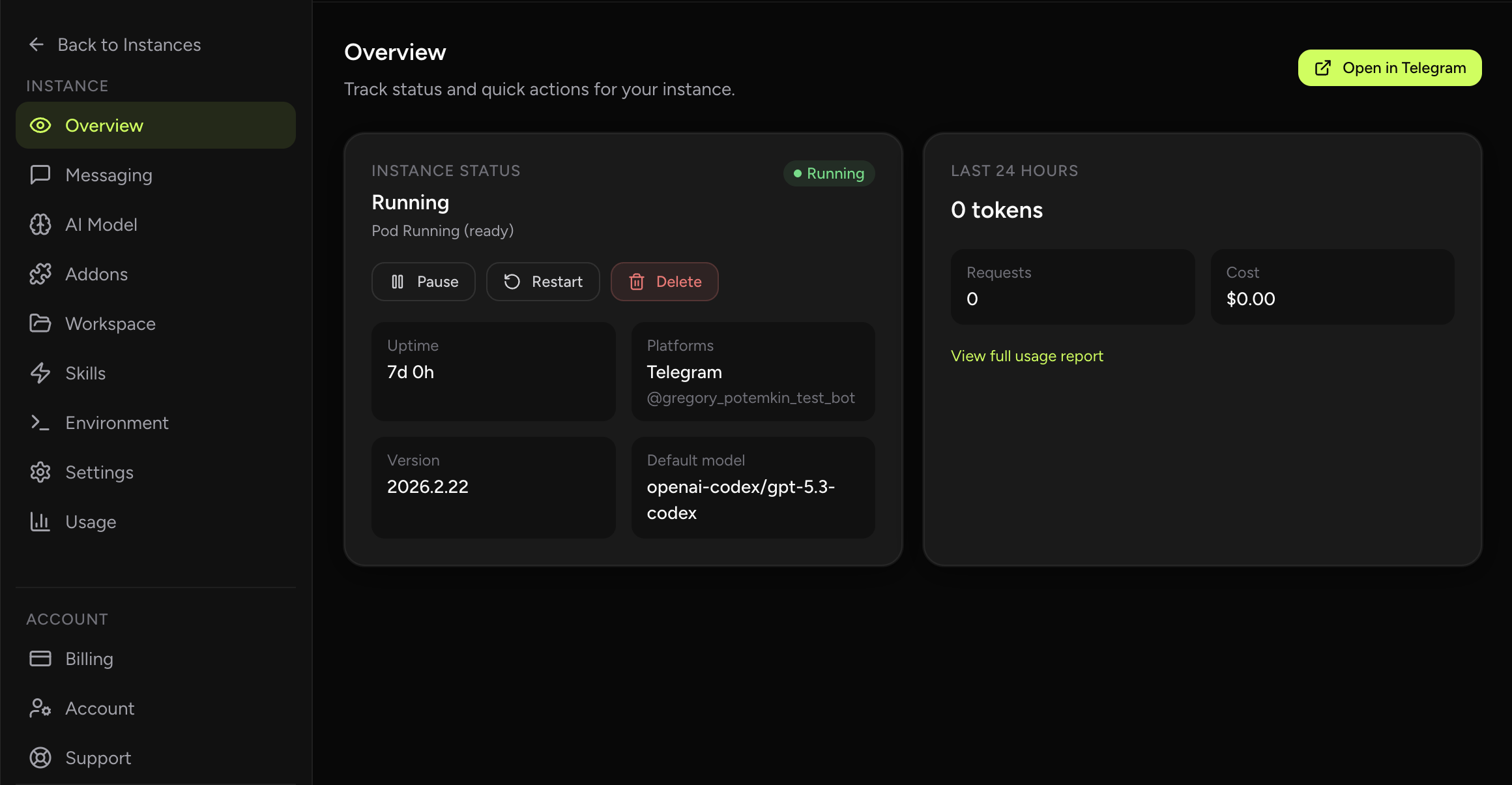 OpenClaw dashboard overview screenshot (dark theme)
