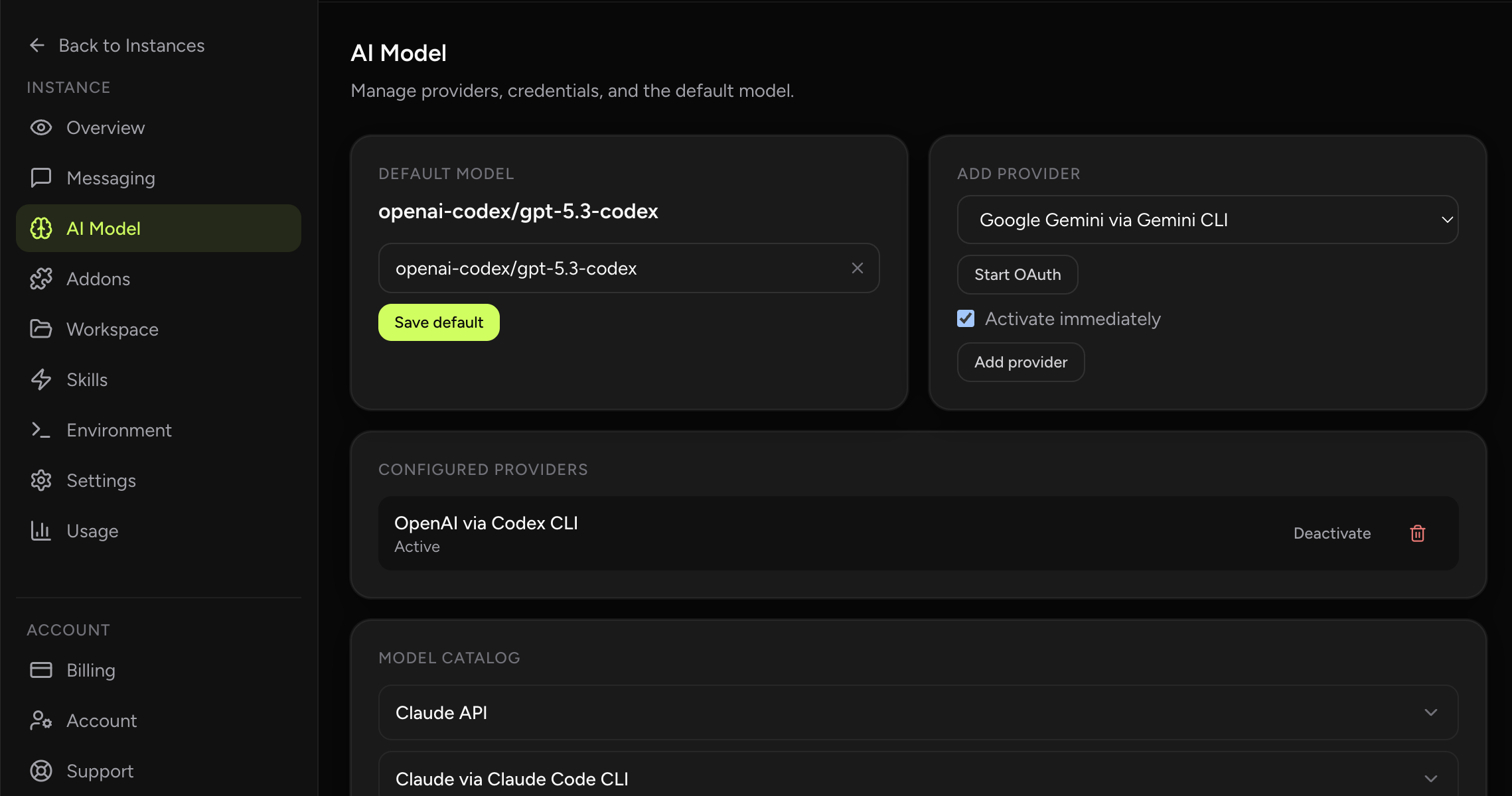 OpenClaw API Key and OAuth Setup screenshot from OpenClaw Setup dashboard (dark theme)