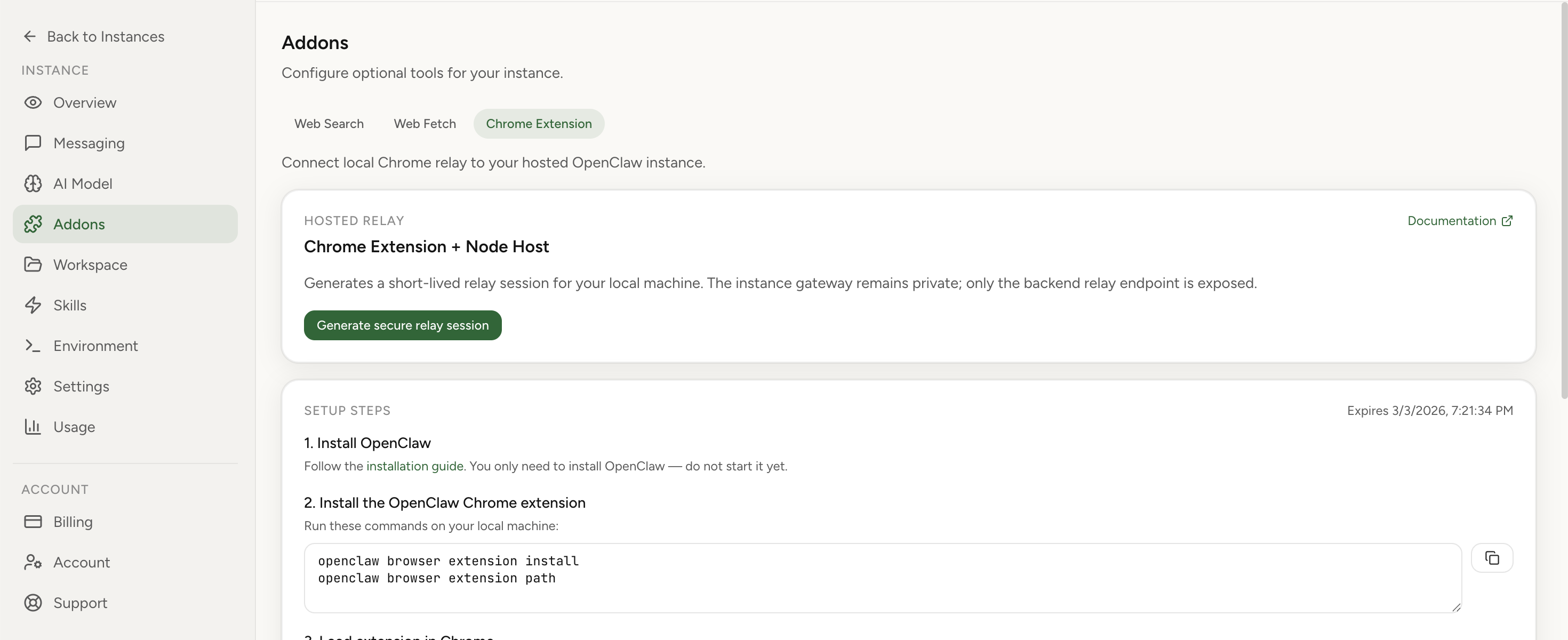 OpenClaw Browser Control screenshot from OpenClaw Setup dashboard (light theme)