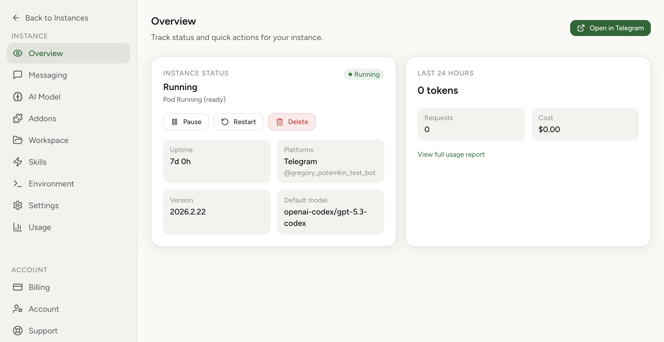 OpenClaw dashboard overview screenshot (light theme)