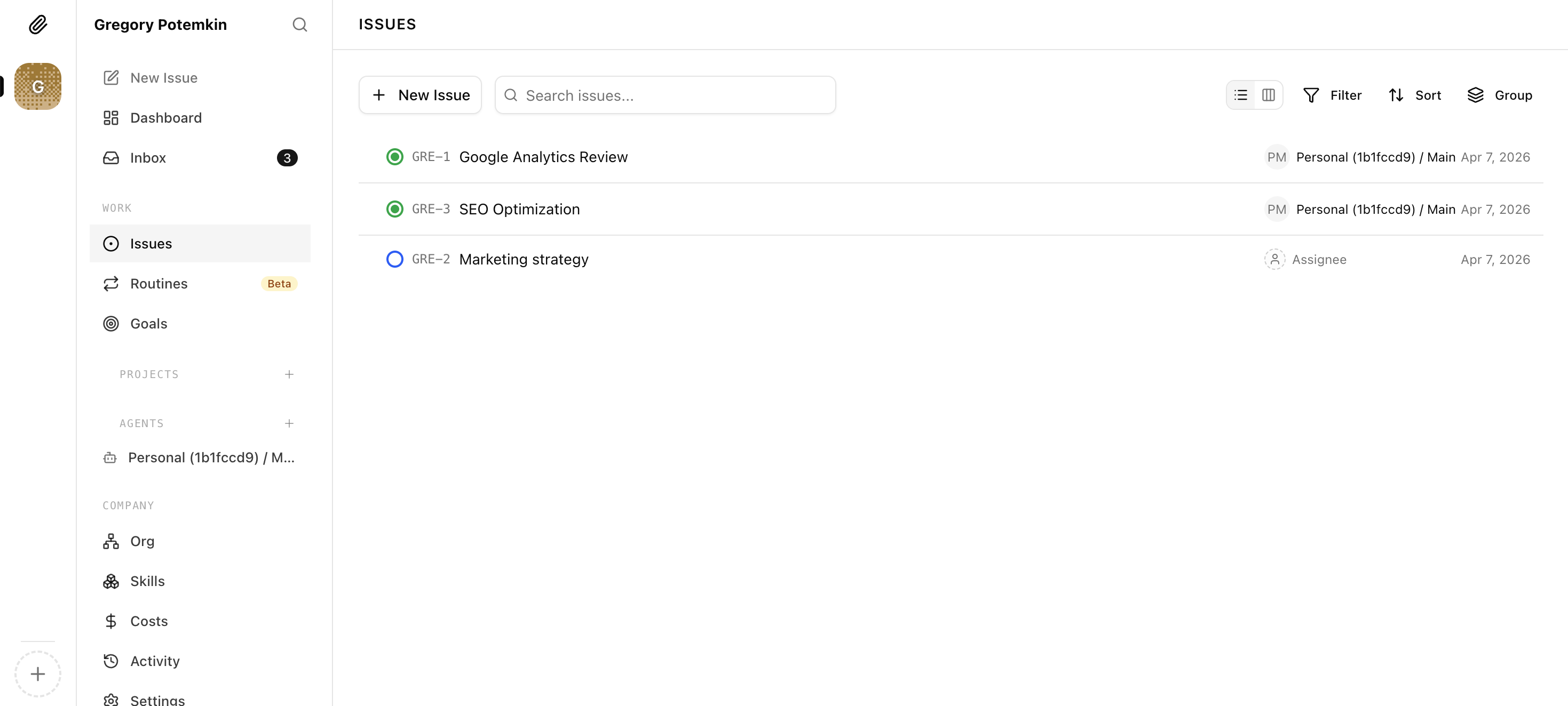 Paperclip Workspace screenshot from OpenClaw Setup dashboard (light theme)