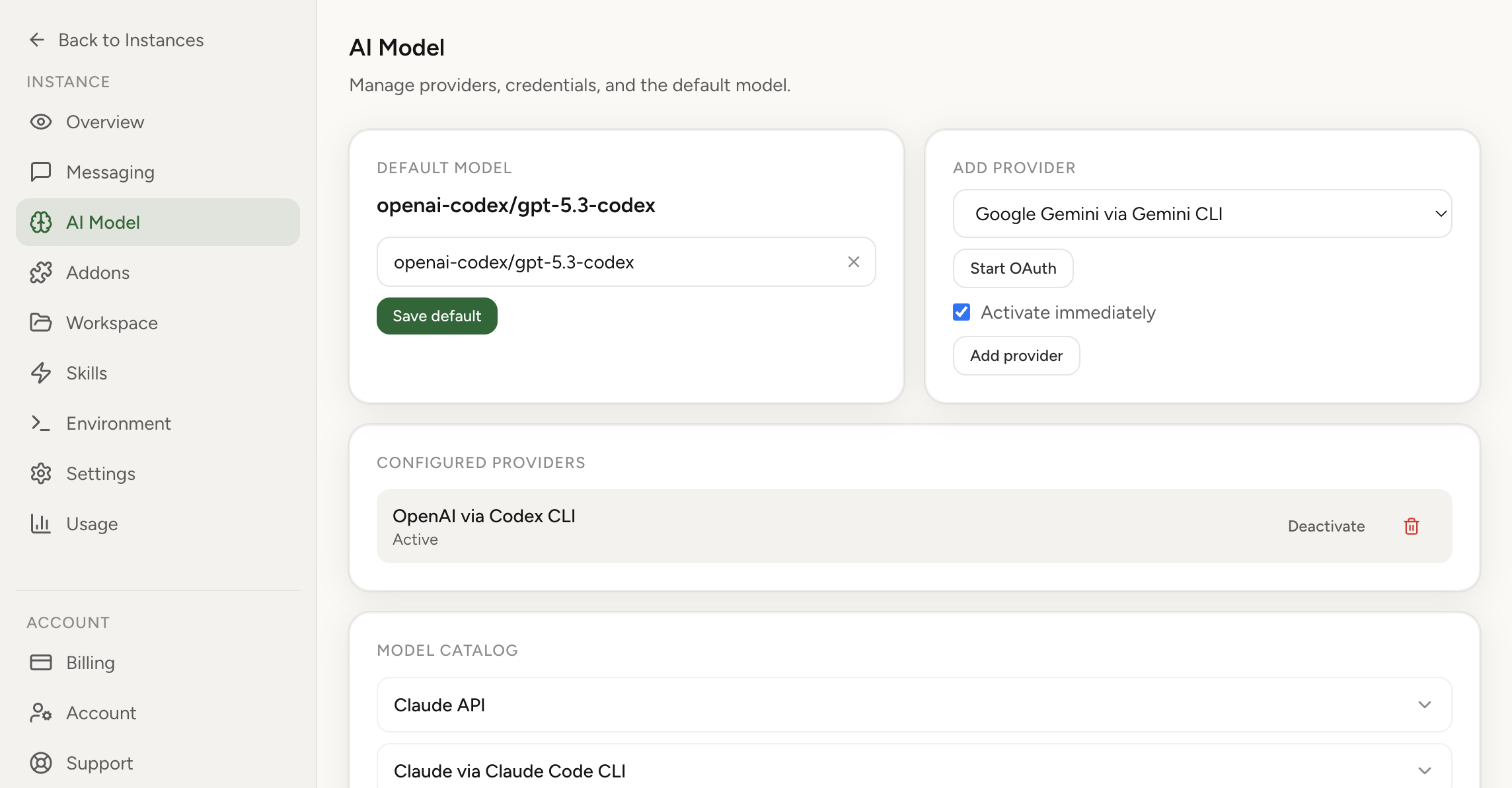 OpenClaw API Key and OAuth Setup screenshot from OpenClaw Setup dashboard (light theme)
